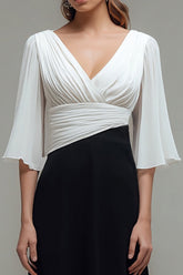 Schwarz Weiß Chiffon Plissee A-Linie V-Ausschnitt Formelles Kleid